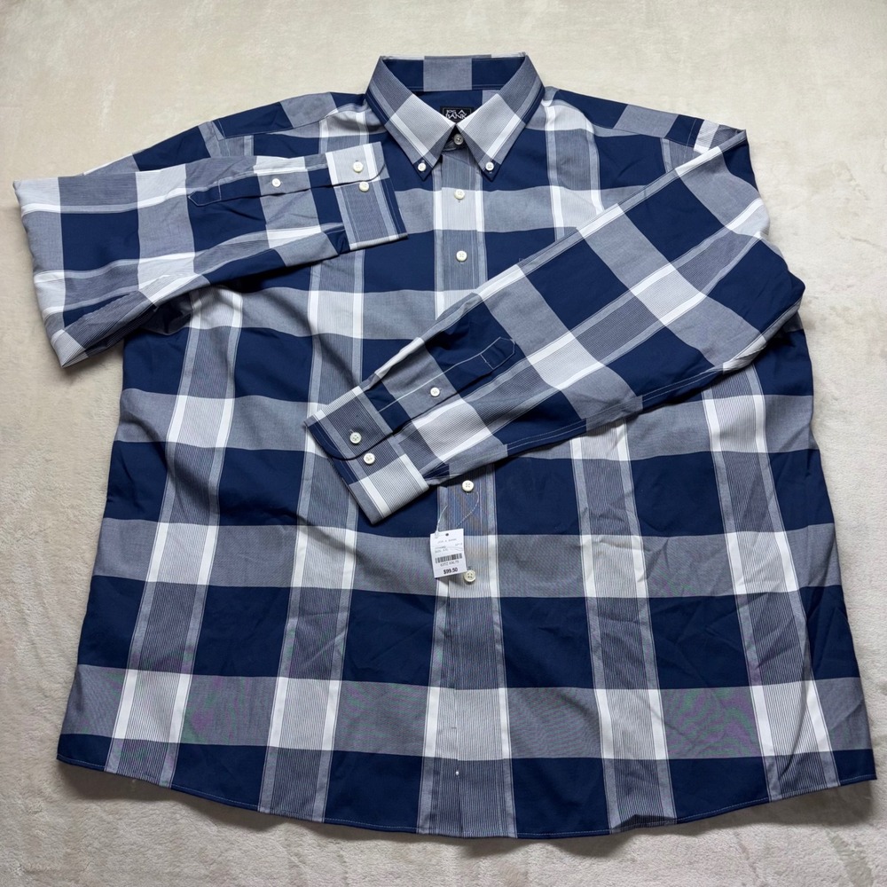 Jos. A. Bank Traveler Mens XXL Navy Blue Plaid Button Down Shirt J014292 NEW